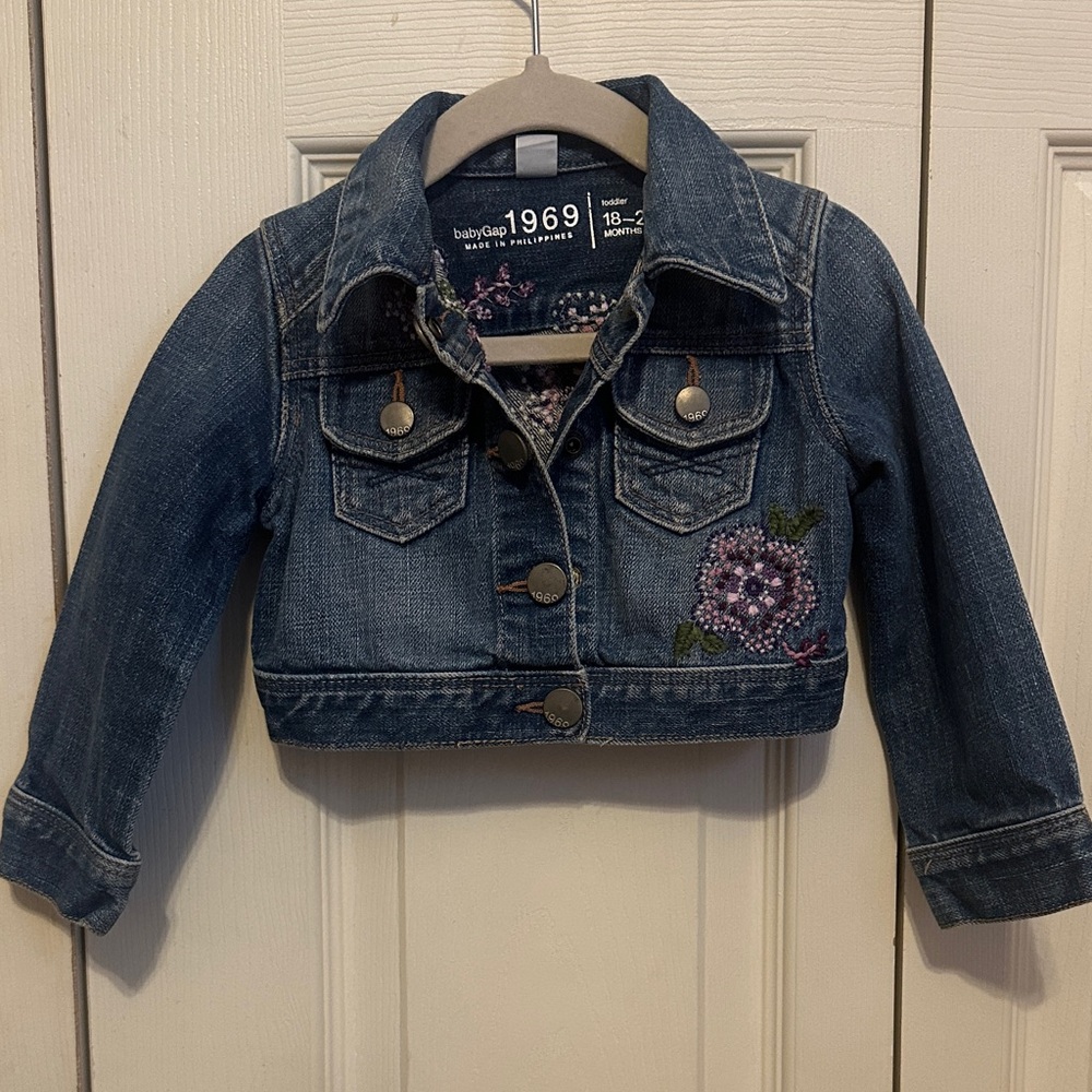 GAP Kids Denim Jacket with Purple Floral Design
